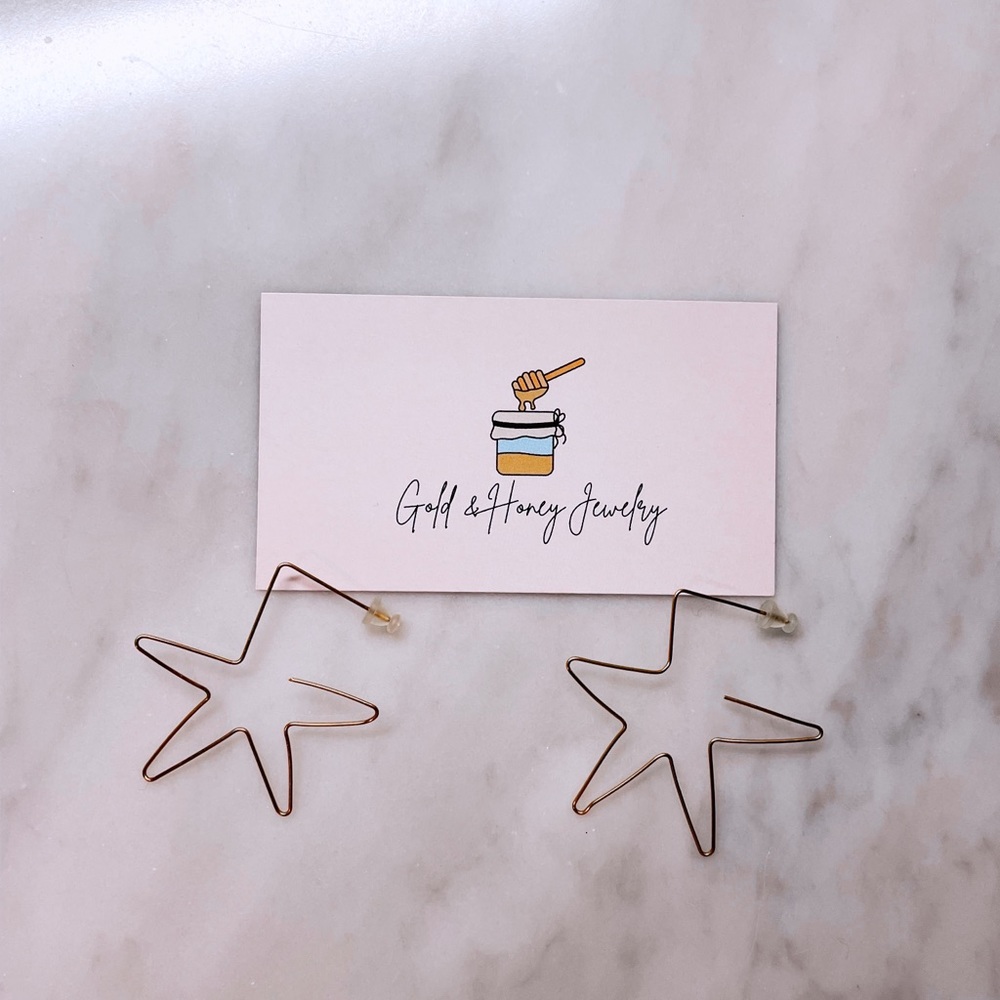 gold cute star earrings from Gold and Honey jewelry. - Picture 5 of 7